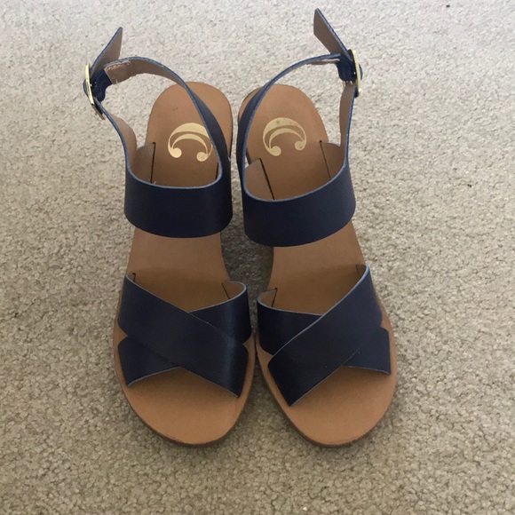 Shoes - Navy sandals, wedges that have never been worn
